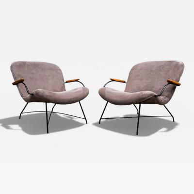 Carlo Hauner Pair of Armchairs Gray Fabric Rosewood Metal Carlo Hauner 1950s