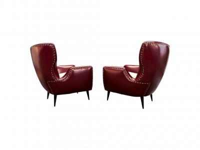 Carlo Hauner Pair of Armchairs in Hardwood Leather Boucle Carlo Hauner 1950s Lot 466