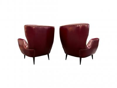 Carlo Hauner Pair of Armchairs in Hardwood Leather Boucle Carlo Hauner 1950s Lot 466
