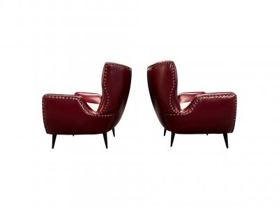 Carlo Hauner Pair of Armchairs in Hardwood Leather Boucle Carlo Hauner 1950s Lot 466