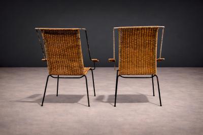 Carlo Hauner Pair of Armchairs wicker Iron Carlo Hauner 1950s