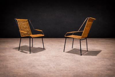 Carlo Hauner Pair of Armchairs wicker Iron Carlo Hauner 1950s
