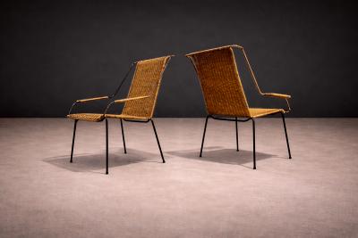 Carlo Hauner Pair of Armchairs wicker Iron Carlo Hauner 1950s