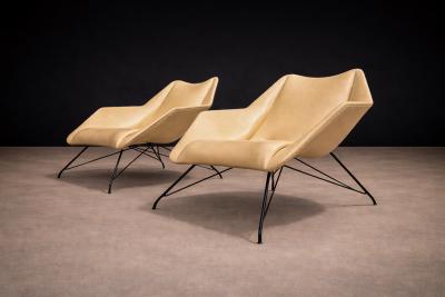 Carlo Hauner Pair of Concha Armchairs in Iron and leather Carlo Hauner