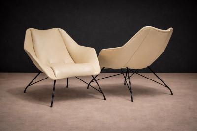 Carlo Hauner Pair of Concha Armchairs in Iron and leather Carlo Hauner