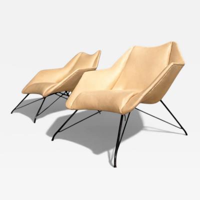 Carlo Hauner Pair of Concha Armchairs in Iron and leather Carlo Hauner