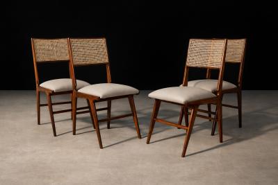 Carlo Hauner Set of 4 Chairs in Wood Caning Leather Carlo Hauner 1960s