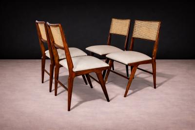Carlo Hauner Set of 4 Chairs in Wood Caning Leather Carlo Hauner 1960s