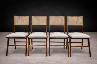 Carlo Hauner Set of 4 Chairs in Wood Caning Leather Carlo Hauner 1960s