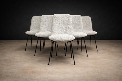Carlo Hauner Set of Six Dining Chairs in Metal and Boucle by Carlo Hauner Brazil 1950s