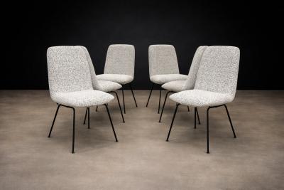 Carlo Hauner Set of Six Dining Chairs in Metal and Boucle by Carlo Hauner Brazil 1950s