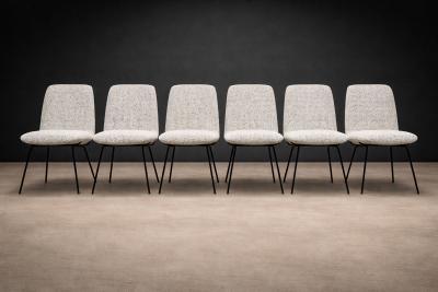 Carlo Hauner Set of Six Dining Chairs in Metal and Boucle by Carlo Hauner Brazil 1950s