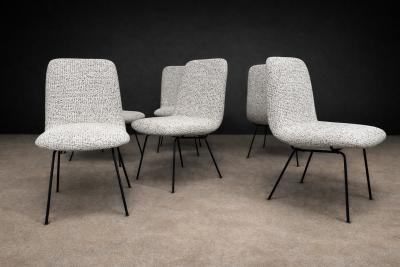 Carlo Hauner Set of Six Dining Chairs in Metal and Boucle by Carlo Hauner Brazil 1950s
