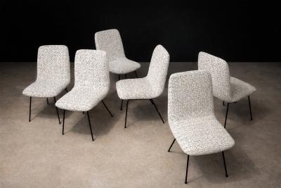 Carlo Hauner Set of Six Dining Chairs in Metal and Boucle by Carlo Hauner Brazil 1950s