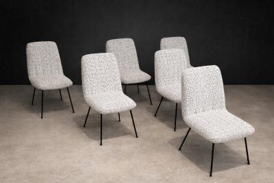 Carlo Hauner Set of Six Dining Chairs in Metal and Boucle by Carlo Hauner Brazil 1950s