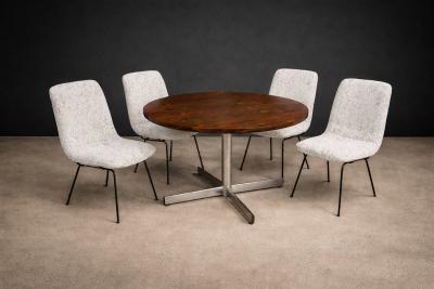 Carlo Hauner Set of Six Dining Chairs in Metal and Boucle by Carlo Hauner Brazil 1950s