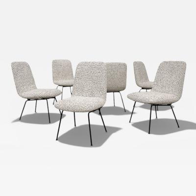 Carlo Hauner Set of Six Dining Chairs in Metal and Boucle by Carlo Hauner Brazil 1950s