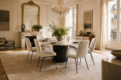 Carlo Hauner Set of Six Dining Chairs in Metal and Boucle by Carlo Hauner Brazil