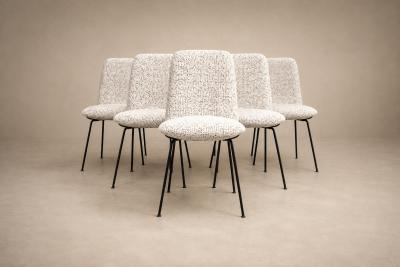 Carlo Hauner Set of Six Dining Chairs in Metal and Boucle by Carlo Hauner Brazil