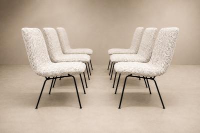 Carlo Hauner Set of Six Dining Chairs in Metal and Boucle by Carlo Hauner Brazil