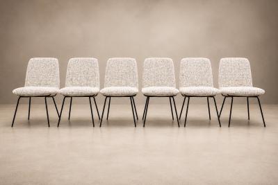 Carlo Hauner Set of Six Dining Chairs in Metal and Boucle by Carlo Hauner Brazil