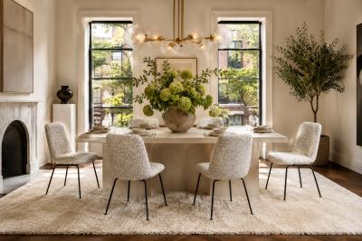 Carlo Hauner Set of Six Dining Chairs in Metal and Boucle by Carlo Hauner Brazil