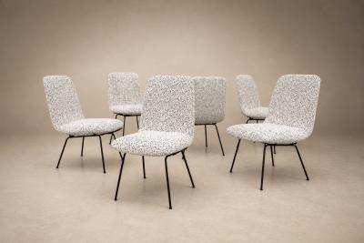 Carlo Hauner Set of Six Dining Chairs in Metal and Boucle by Carlo Hauner Brazil