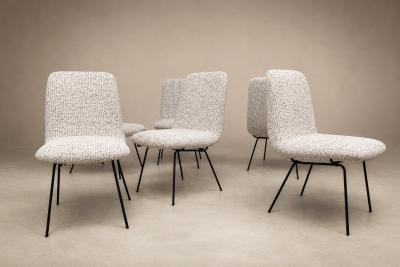 Carlo Hauner Set of Six Dining Chairs in Metal and Boucle by Carlo Hauner Brazil