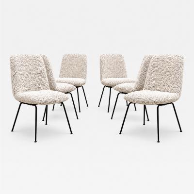 Carlo Hauner Set of Six Dining Chairs in Metal and Boucle by Carlo Hauner Brazil