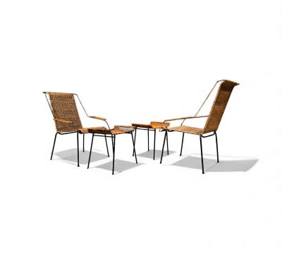 Carlo Hauner Set of Two Armchairs with Stools in Cane Iron Carlo Hauner 1950s