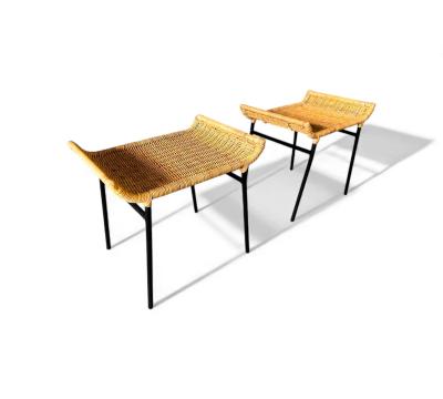 Carlo Hauner Set of Two Armchairs with Stools in Cane Iron Carlo Hauner 1950s