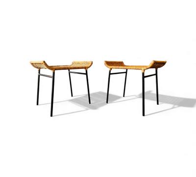 Carlo Hauner Set of Two Armchairs with Stools in Cane Iron Carlo Hauner 1950s