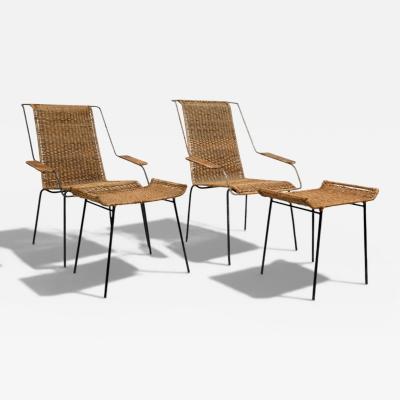 Carlo Hauner Set of Two Armchairs with Stools in Cane Iron Carlo Hauner Lot 232 851