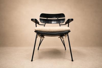 Carlo Hauner Three Armchairs in Ebonized Wood Metal with Loose Cushion Carlo Hauner