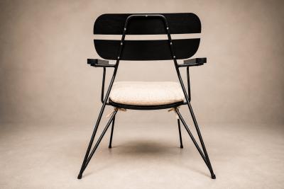 Carlo Hauner Three Armchairs in Ebonized Wood Metal with Loose Cushion Carlo Hauner