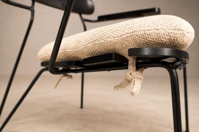 Carlo Hauner Three Armchairs in Ebonized Wood Metal with Loose Cushion Carlo Hauner