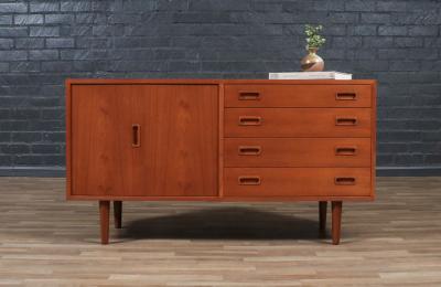 Carlo Jensen Carlo Jensen Bi Folding Door Teak Credenza for Hundevad Co 