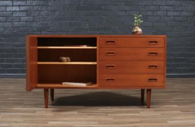 Carlo Jensen Carlo Jensen Bi Folding Door Teak Credenza for Hundevad Co 