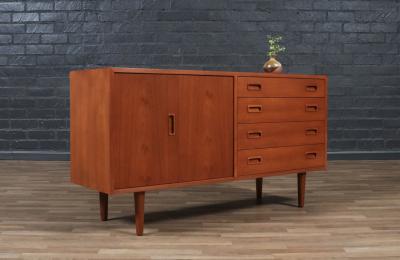 Carlo Jensen Carlo Jensen Bi Folding Door Teak Credenza for Hundevad Co 