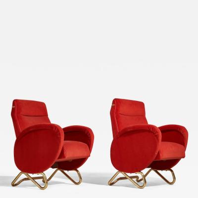 Carlo Mollino Armchairs from RAI Auditorium in Velvet Turin Italy 1952