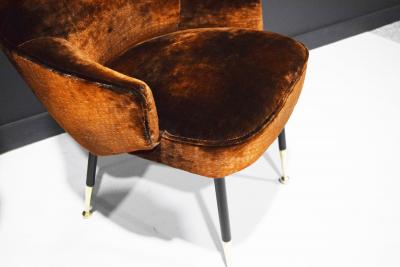 Carlo Mollino Italian Arm Chairs 1950s in Parisien Velvet with Brass Tipped Legs