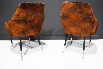 Carlo Mollino Italian Arm Chairs 1950s in Parisien Velvet with Brass Tipped Legs