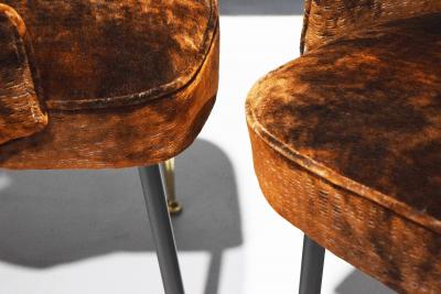 Carlo Mollino Italian Arm Chairs 1950s in Parisien Velvet with Brass Tipped Legs