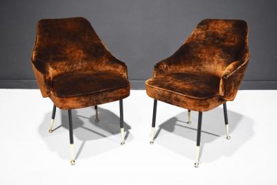 Carlo Mollino Italian Arm Chairs 1950s in Parisien Velvet with Brass Tipped Legs