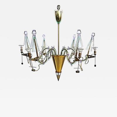 Carlo Moretti Gian Paolo Canova Carlo Moretti Murano Glass Chandelier in Brass 6 Lights