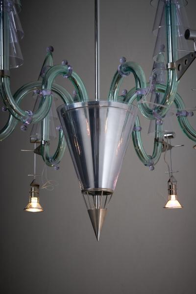 Carlo Moretti Postmodern Murano Glass and Chromed Steel San Basilio Chandelier 1980s
