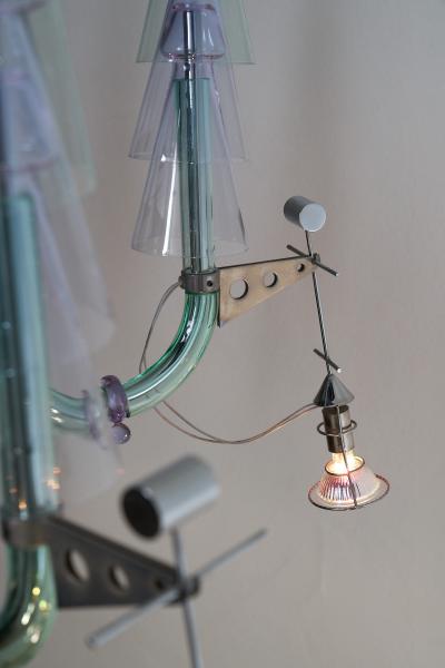 Carlo Moretti Postmodern Murano Glass and Chromed Steel San Basilio Chandelier 1980s