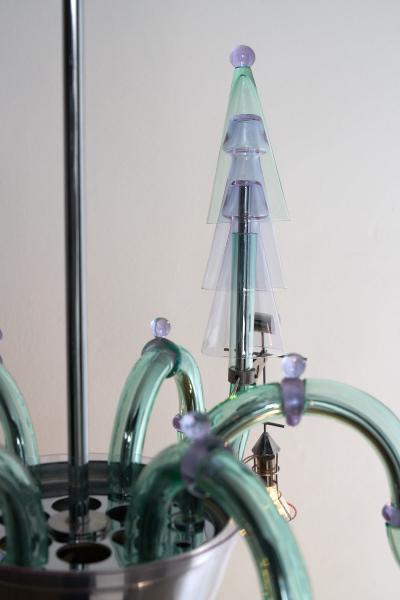 Carlo Moretti Postmodern Murano Glass and Chromed Steel San Basilio Chandelier 1980s