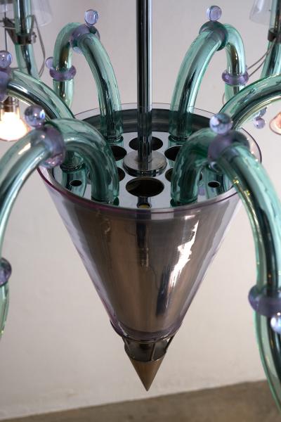 Carlo Moretti Postmodern Murano Glass and Chromed Steel San Basilio Chandelier 1980s