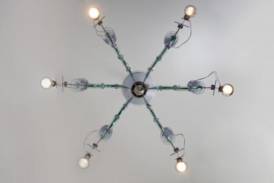 Carlo Moretti Postmodern Murano Glass and Chromed Steel San Basilio Chandelier 1980s